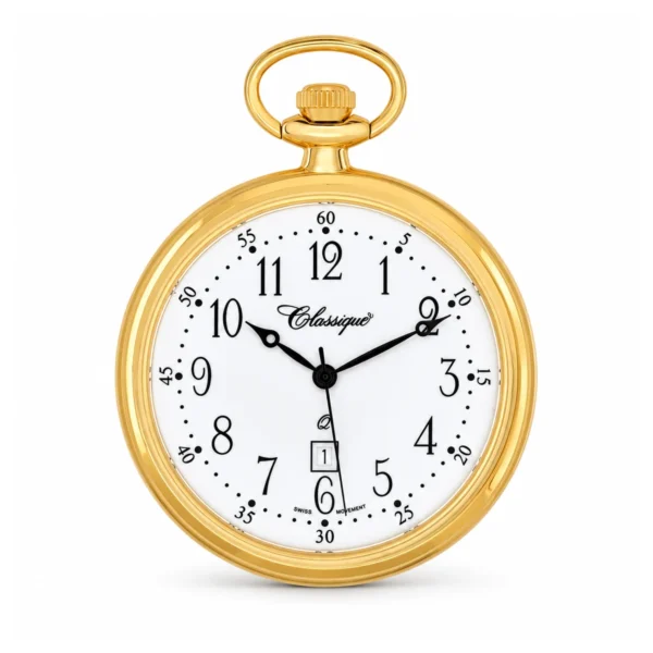 Gents 48mm Gold Plated Open Face Swiss Quartz Pocket Watch - image 1 Gents 48mm Gold Plated Open Face Swiss Quartz Pocket Watch