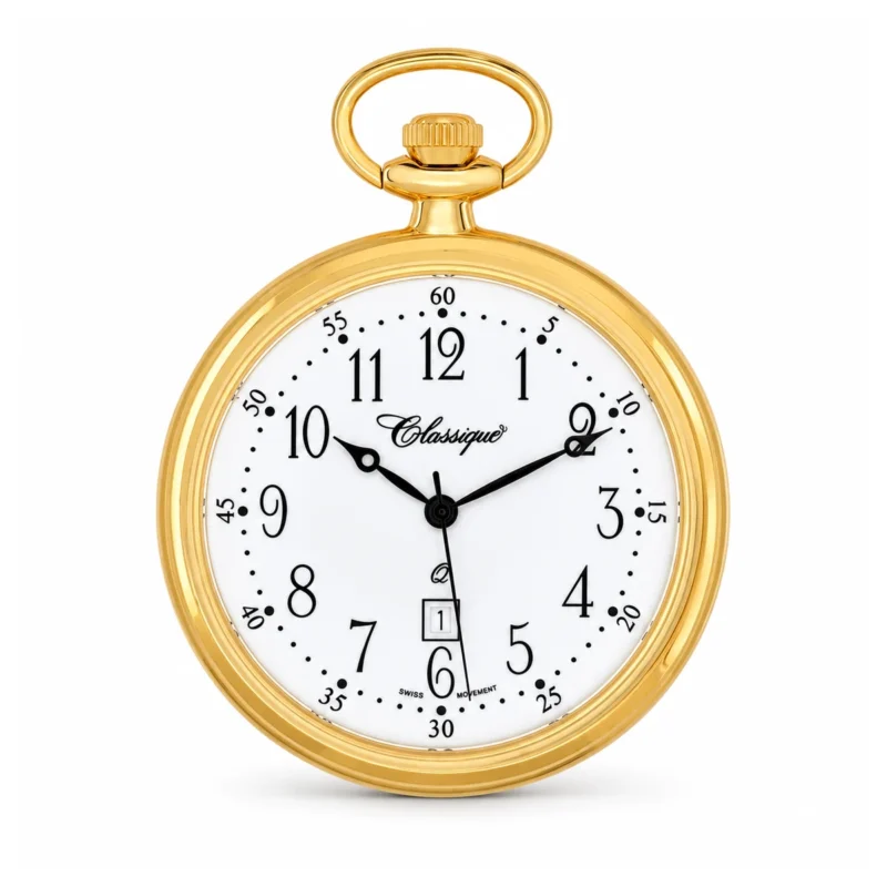 Gents 48mm Gold Plated Open Face Swiss Quartz Pocket Watch