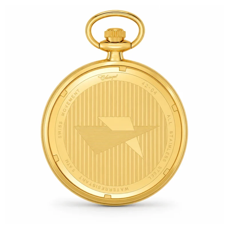 Gents 48mm Gold Plated Open Face Swiss Quartz Pocket Watch – image 2 Gents 48mm Gold Plated Open Face Swiss Quartz Pocket Watch