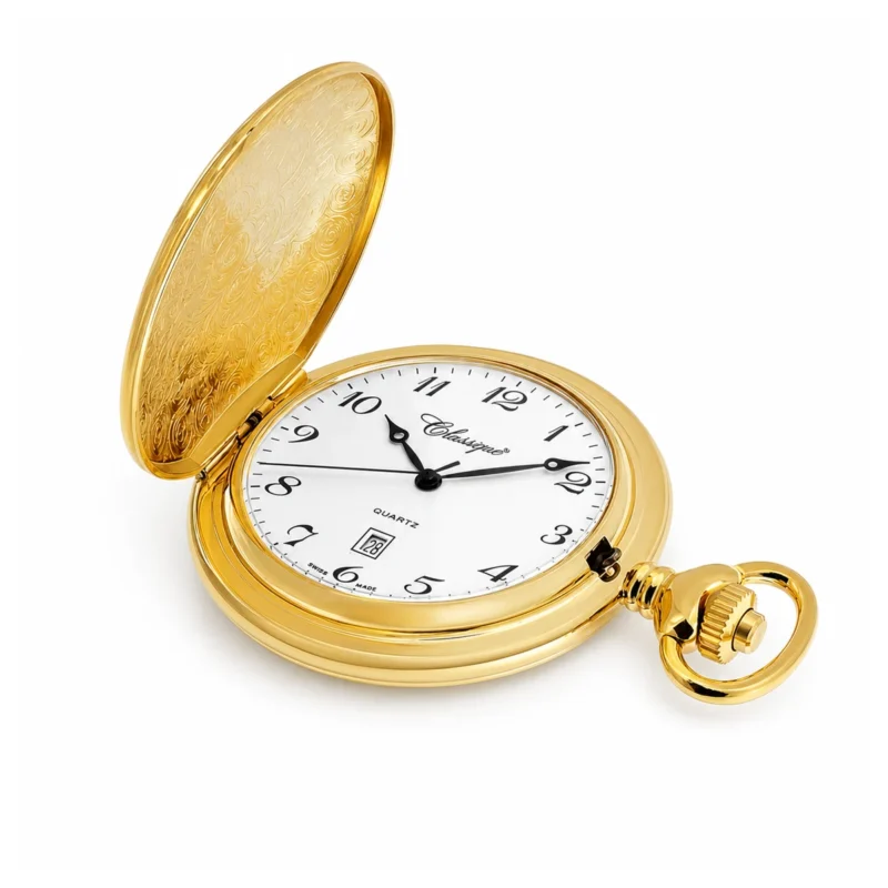 Gents 48mm Gold Plated Stainless Steel Swiss Quartz Pocket Watch – image 2 Gents 48mm Gold Plated Stainless Steel Swiss Quartz Pocket Watch
