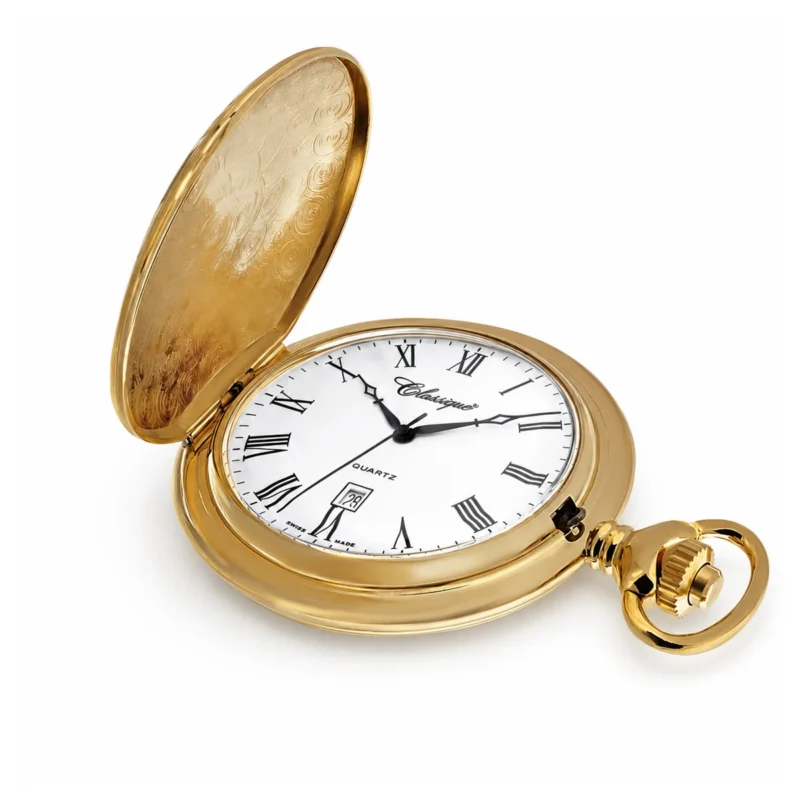 Gents 48mm Gold Plated Swiss Quartz Pocket Watch – image 2 Gents 48mm Gold Plated Swiss Quartz Pocket Watch