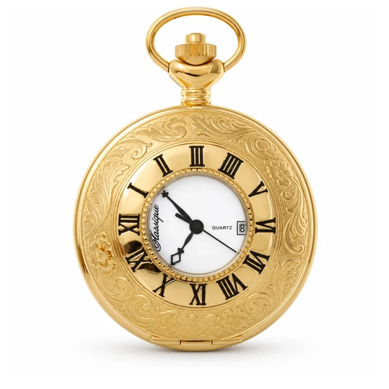 Gents 48mm Gold Plated Swiss Quartz Pocket Watch