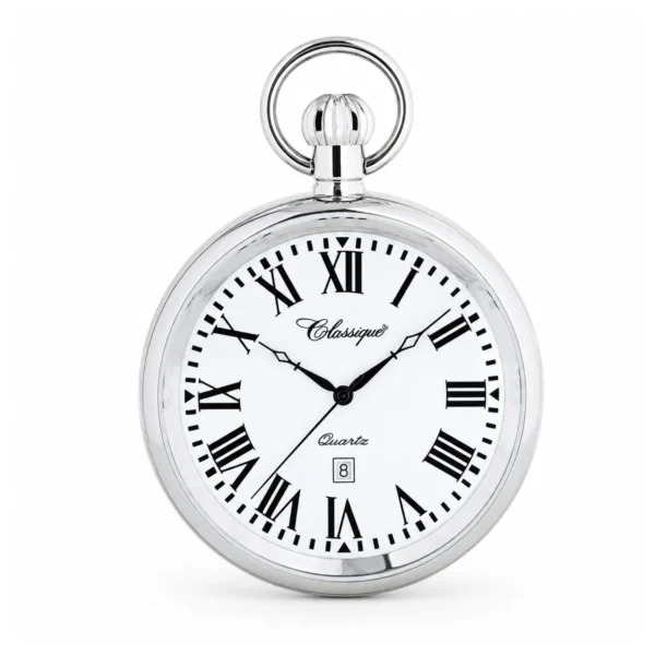 Gents 48mm Open Face All Stainless Steel Swiss Quartz Pocket Watch