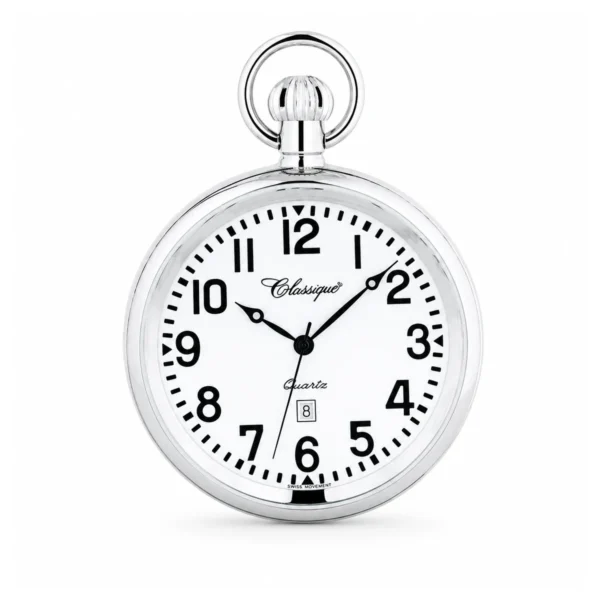 Gents 48mm Open Face All Stainless Steel Swiss Quartz Pocket Watch
