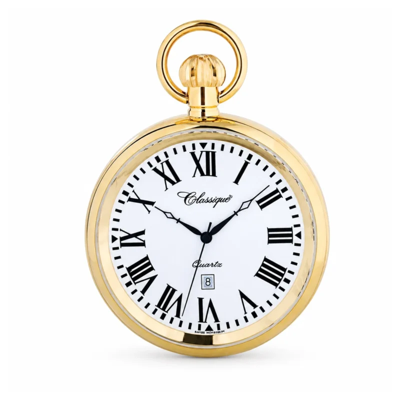 Gents 48mm Open Face Gold Plated All Stainless Steel Swiss Quartz Pocket Watch