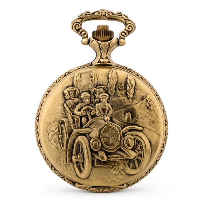 Gents 48mm Pewter Antique Gold Plated "Chevrolet" Swiss Quartz Pocket Watch