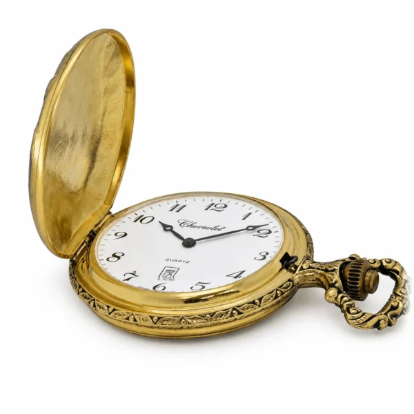 Gents 48mm Pewter Antique Gold Plated "Chevrolet" Swiss Quartz Pocket Watch - image 3 Gents 48mm Pewter Antique Gold Plated "Chevrolet" Swiss Quartz Pocket Watch
