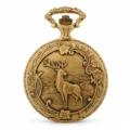 Gents 48mm Pewter Antique Gold Plated "Deer" Swiss Quartz Pocket Watch