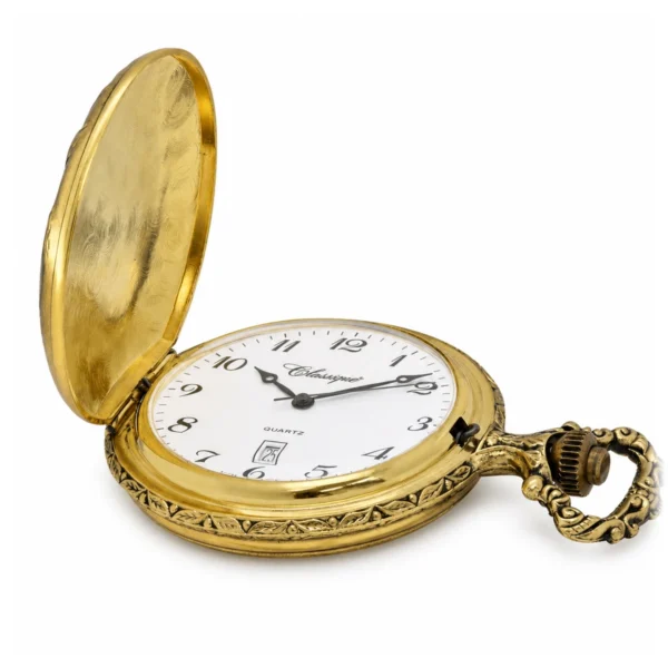 Gents 48mm Pewter Antique Gold Plated "Deer" Swiss Quartz Pocket Watch