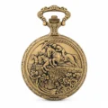 Gents 48mm Pewter Antique Gold Plated "Equestrian" Swiss Quartz Pocket Watch