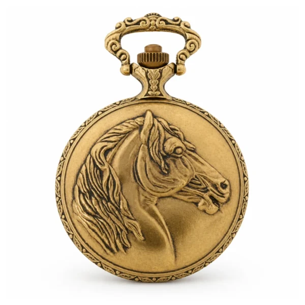 Gents 48mm Pewter Antique Gold Plated "Equestrian" Swiss Quartz Pocket Watch