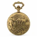 Gents 48mm Pewter Antique Gold Plated "Farmer" Swiss Quartz Pocket Watch