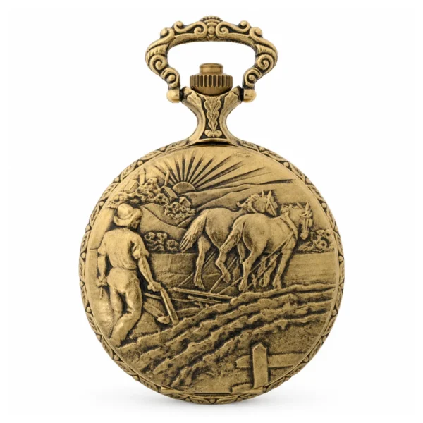 Gents 48mm Pewter Antique Gold Plated "Farmer" Swiss Quartz Pocket Watch - image 1 Gents 48mm Pewter Antique Gold Plated "Farmer" Swiss Quartz Pocket Watch