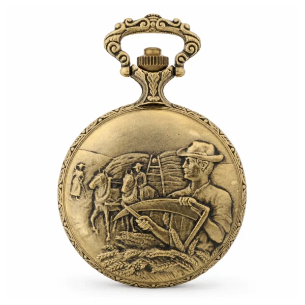 Gents 48mm Pewter Antique Gold Plated "Farmer" Swiss Quartz Pocket Watch - image 2 Gents 48mm Pewter Antique Gold Plated "Farmer" Swiss Quartz Pocket Watch