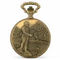 Gents 48mm Pewter Antique Gold Plated "Fisherman" Swiss Quartz Pocket Watch
