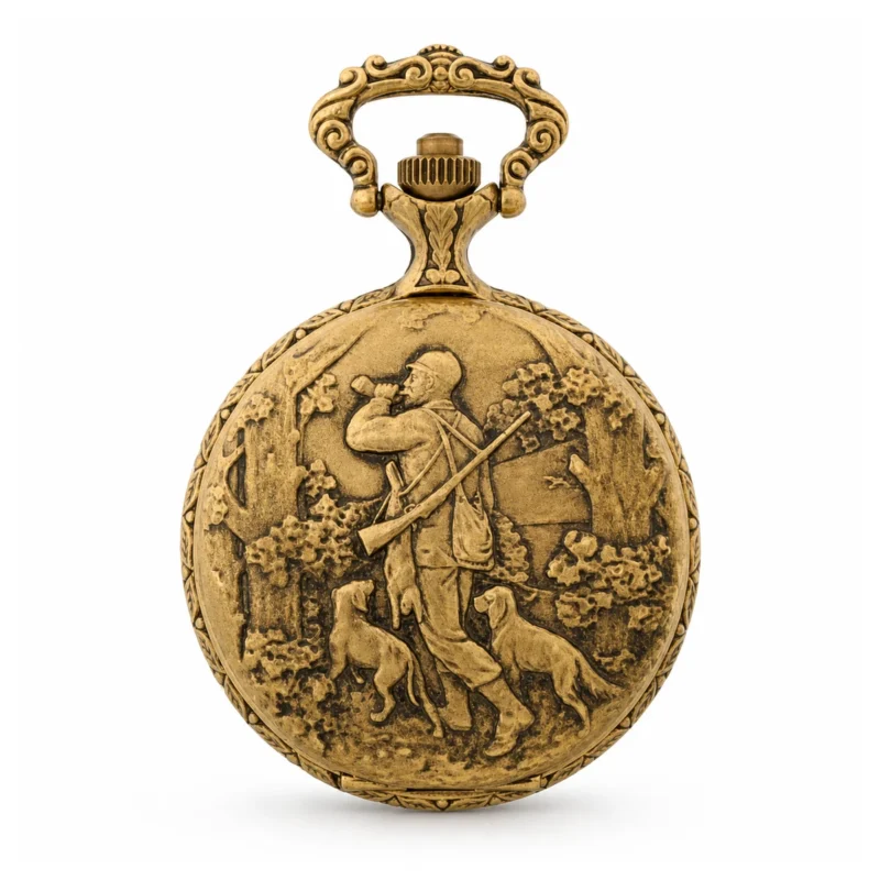 Gents 48mm Pewter Antique Gold Plated "Hunter" Swiss Quartz Pocket Watch