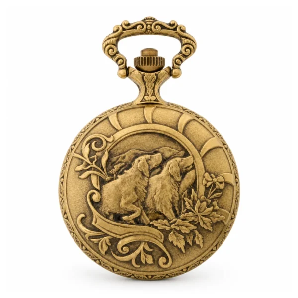 Gents 48mm Pewter Antique Gold Plated "Hunter" Swiss Quartz Pocket Watch - image 2 Gents 48mm Pewter Antique Gold Plated "Hunter" Swiss Quartz Pocket Watch