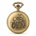 Gents 48mm Pewter Antique Gold Plated "Man on Bike" Swiss Quartz Pocket Watch