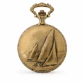Gents 48mm Pewter Antique Gold Plated "Sailing Boat" Swiss Quartz Pocket Watch