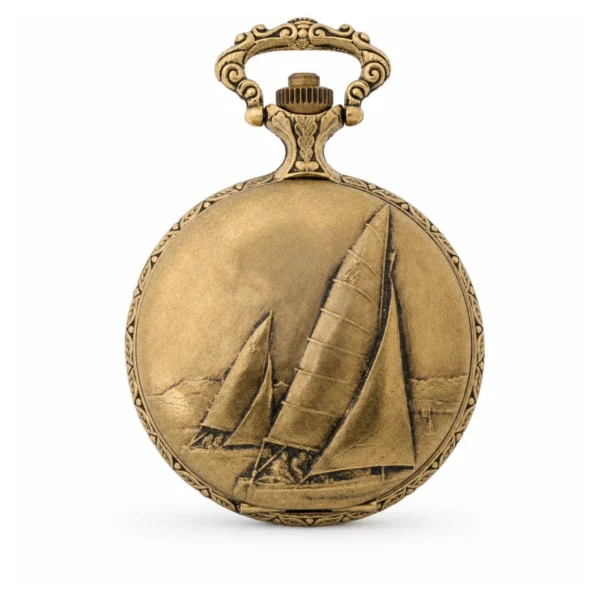 Gents 48mm Pewter Antique Gold Plated "Sailing Boat" Swiss Quartz Pocket Watch - image 1 Gents 48mm Pewter Antique Gold Plated "Sailing Boat" Swiss Quartz Pocket Watch