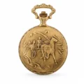 Gents 48mm Pewter Antique Gold Plated "Trotter" Swiss Quartz Pocket Watch