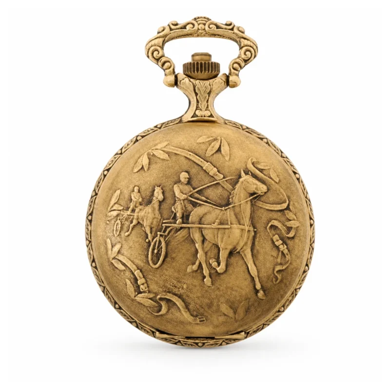 Gents 48mm Pewter Antique Gold Plated "Trotter" Swiss Quartz Pocket Watch