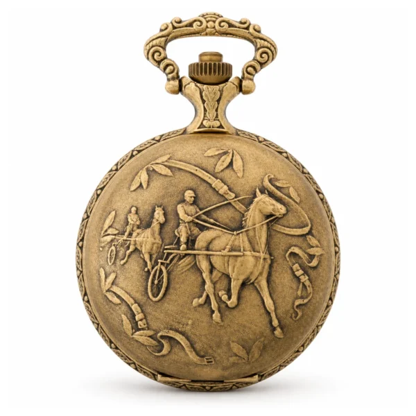 Gents 48mm Pewter Antique Gold Plated "Trotter" Swiss Quartz Pocket Watch - image 2 Gents 48mm Pewter Antique Gold Plated "Trotter" Swiss Quartz Pocket Watch