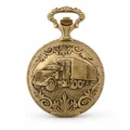 Gents 48mm Pewter Antique Gold Plated "Truck" Swiss Quartz Pocket Watch