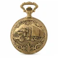 Gents 48mm Pewter Antique Gold Plated "Truck" Swiss Quartz Pocket Watch