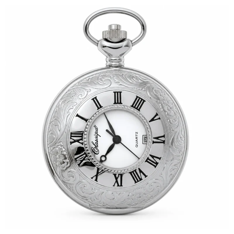 Gents 48mm Rhodium Plated Swiss Quartz Pocket Watch