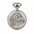 Gents 48mm Pewter Antique Two Tone Gold Plated "Three Horses" Swiss Quartz Pocket Watch