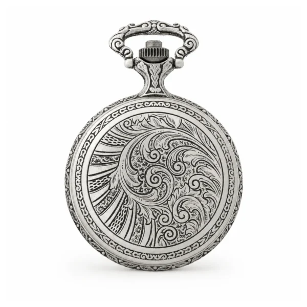 Gents 48mm Pewter Antique Rhodium Plated Swiss Quartz Pocket Watch
