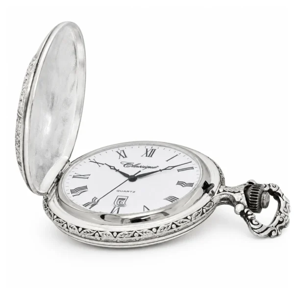 Gents 48mm Rhodium Plated Swiss Quartz Pocket Watch