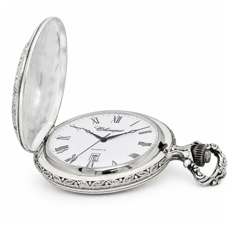Gents 48mm Rhodium Plated Swiss Quartz Pocket Watch – image 2 Gents 48mm Rhodium Plated Swiss Quartz Pocket Watch