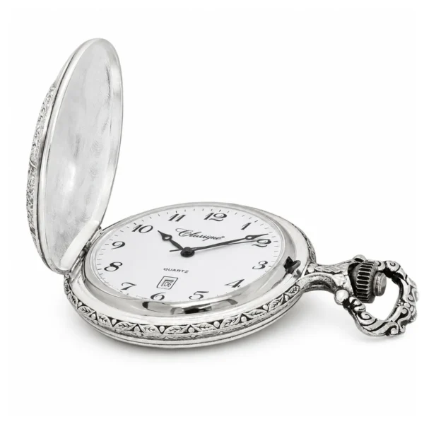 Gents 48mm Rhodium Plated Swiss Quartz Pocket Watch