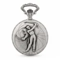 Gents 48mm Pewter Antique Rhodium Plated "Golf" Swiss Quartz Pocket Watch