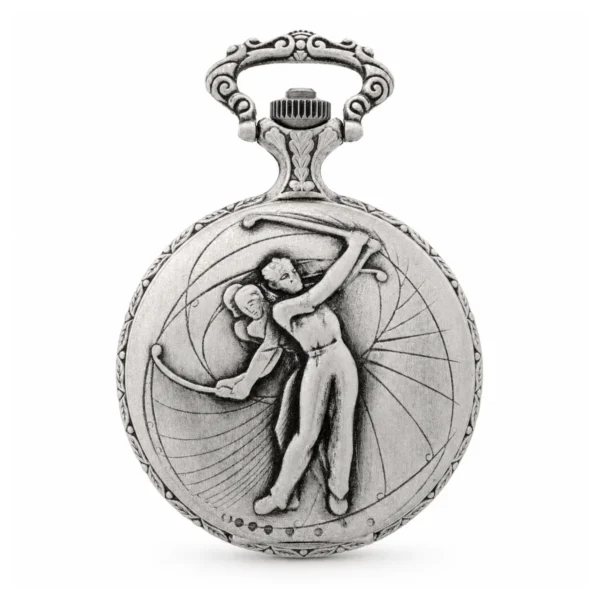 Gents 48mm Pewter Antique Rhodium Plated "Golf" Swiss Quartz Pocket Watch - image 1 Gents 48mm Pewter Antique Rhodium Plated "Golf" Swiss Quartz Pocket Watch
