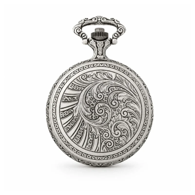 Gents 48mm Pewter Antique Rhodium Plated “Miner” Swiss Quartz Pocket Watch – image 2 Gents 48mm Pewter Antique Rhodium Plated "Miner" Swiss Quartz Pocket Watch