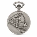 Gents 48mm Pewter Antique Rhodium Plated "Train" Swiss Quartz Pocket Watch