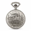 Gents 48mm Pewter Antique Rhodium Plated "Train" Swiss Quartz Pocket Watch