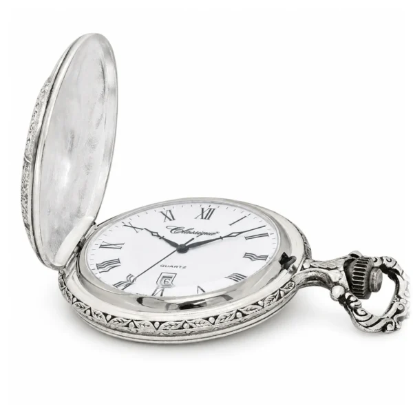 Gents 48mm Pewter Antique Rhodium Plated "Train" Swiss Quartz Pocket Watch - image 3 Gents 48mm Pewter Antique Rhodium Plated "Train" Swiss Quartz Pocket Watch