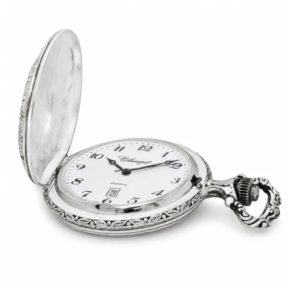 Gents 48mm Pewter Antique Rhodium Plated "Train" Swiss Quartz Pocket Watch - image 4 Gents 48mm Pewter Antique Rhodium Plated "Train" Swiss Quartz Pocket Watch