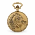 Gents 48mm Pewter Antique Gold Plated "Three Horses" Swiss Quartz Pocket Watch