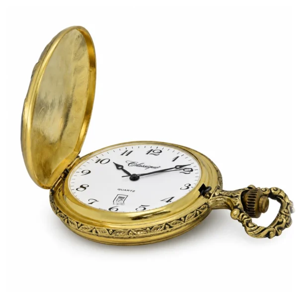 Gents 48mm Pewter Antique Gold Plated "Three Horses" Swiss Quartz Pocket Watch - image 3 Gents 48mm Pewter Antique Gold Plated "Three Horses" Swiss Quartz Pocket Watch