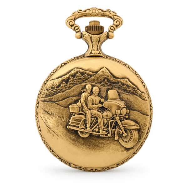 Gents 48mm Pewter Antique Gold Plated "Touring Couple" Swiss Quartz Pocket Watch - image 1 Gents 48mm Pewter Antique Gold Plated "Touring Couple" Swiss Quartz Pocket Watch