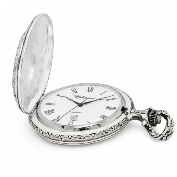 Gents 48mm Pewter Antique Rhodium Plated "Equestrian" Swiss Quartz Pocket Watch