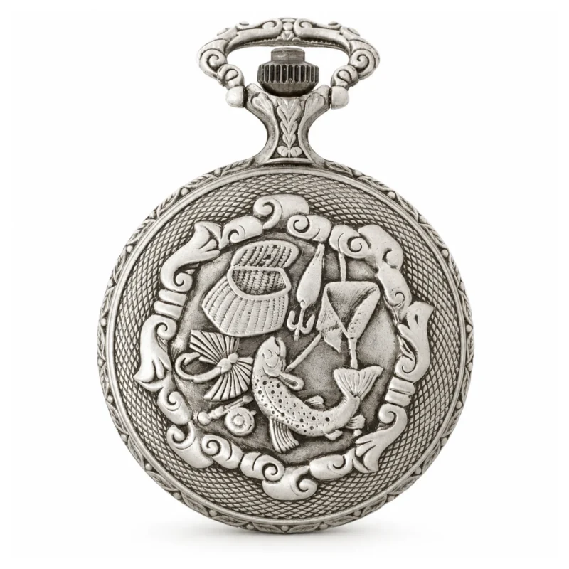 Gents 48mm Pewter Antique Rhodium Plated “Hunter” Swiss Quartz Pocket Watch – image 2 Gents 48mm Pewter Antique Rhodium Plated "Hunter" Swiss Quartz Pocket Watch