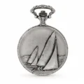 Gents 48mm Pewter Antique Rhodium Plated "Sailing Boat" Swiss Quartz Pocket Watch