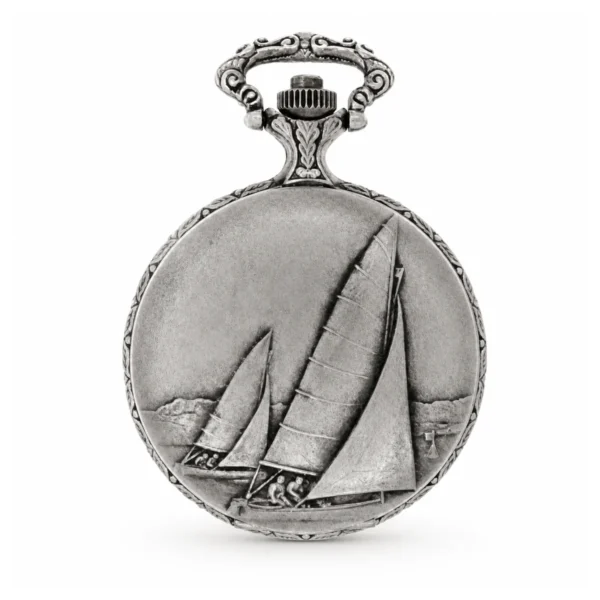 Gents 48mm Pewter Antique Rhodium Plated "Sailing Boat" Swiss Quartz Pocket Watch - image 1 Gents 48mm Pewter Antique Rhodium Plated "Sailing Boat" Swiss Quartz Pocket Watch