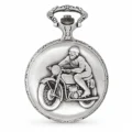 Gents 48mm Pewter Antique Rhodium Plated "Man on Bike" Swiss Quartz Pocket Watch